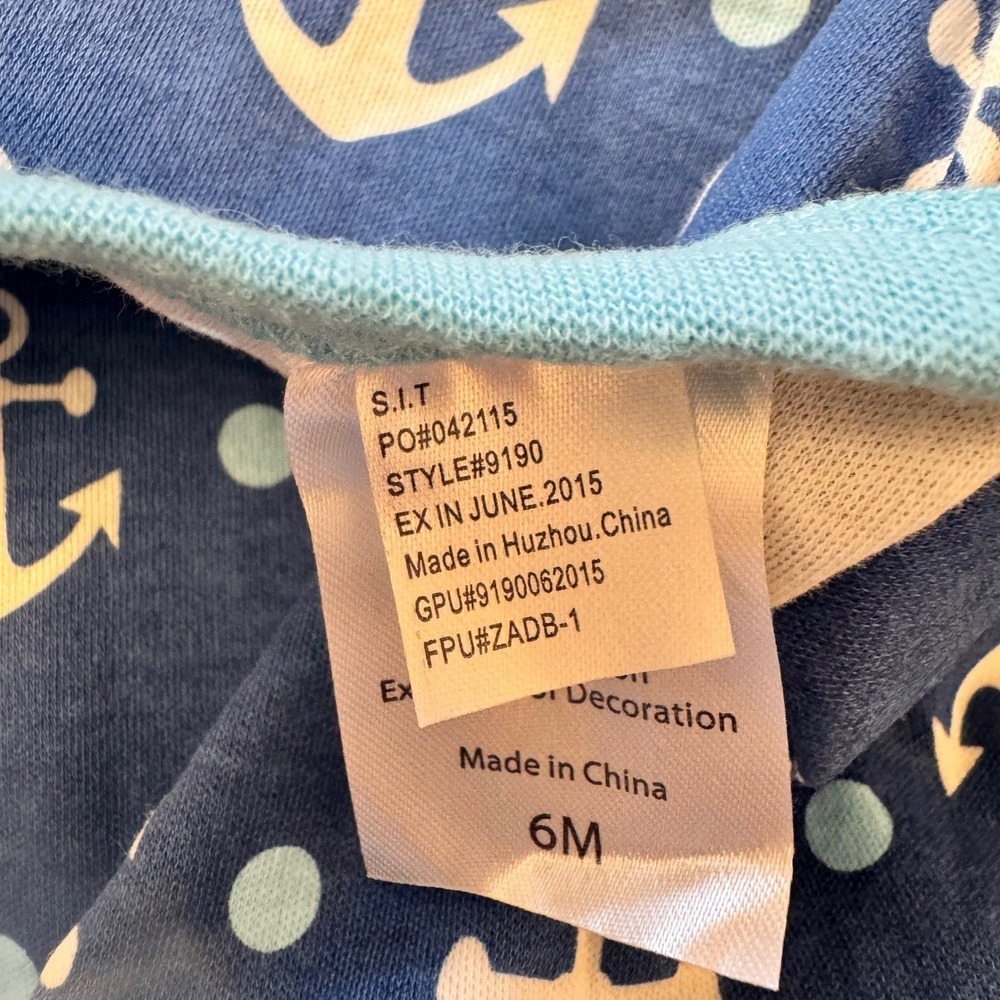 Sleeping Baby Zippy OneZ Pajamas 6M Blue Anchor Print Cotton Footie Kids Boys - Picture 7 of 9